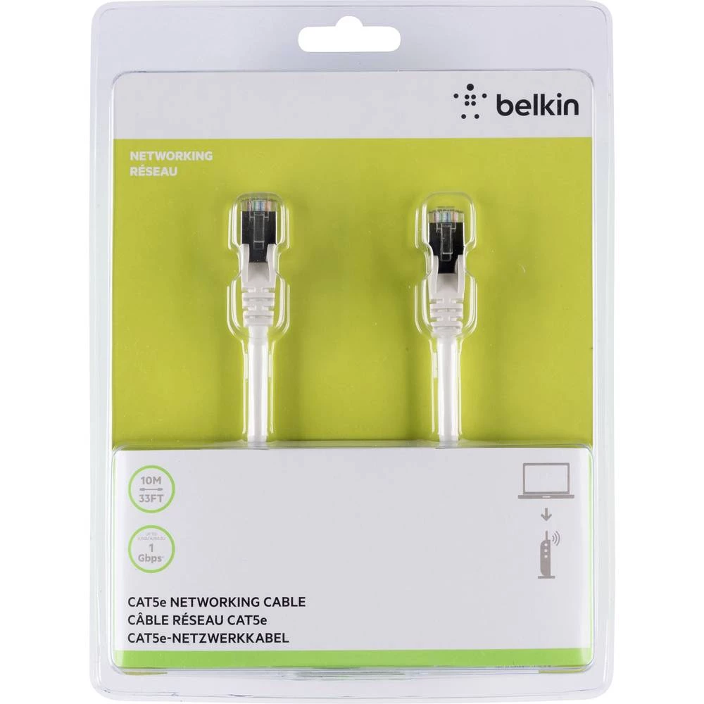 LAN (RJ45) Mreža Priključni kabel CAT 5e S/FTP 10 m Bijela sa zaštitom za nosić Belkin slika