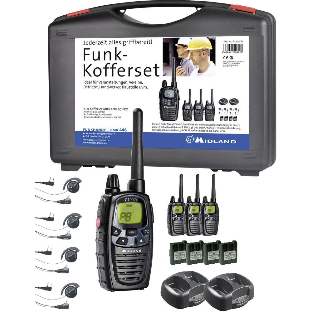 Midland G7 Pro AL200.S2 PMR/LPD ručna radio stanica 4-dijelni komplet slika