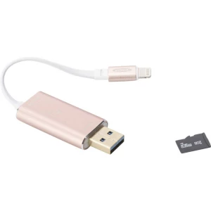 Vanjski čitač memorijskih kartica ednet Smart Memory Ružičasto-zlatna (Roségold) USB 3.1, Apple Lightning, microSD slika