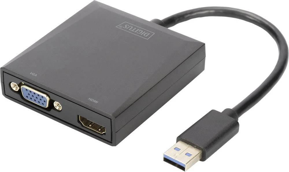 HDMI / USB 3.0 / VGA Adapter [1x Muški konektor USB 3.0 tipa A - 1x Ženski konektor HDMI, Ženski konektor VGA] Crna Sa zaštitom, slika