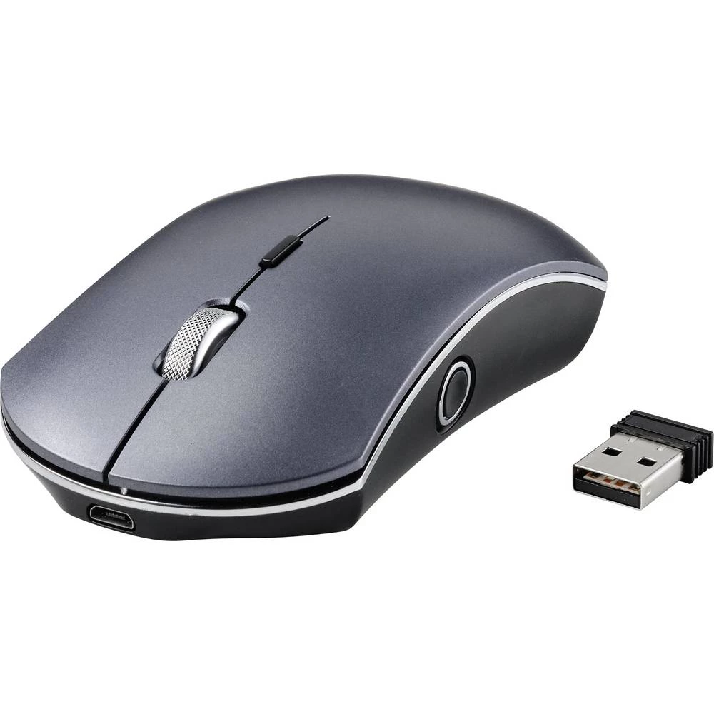 Renkforce RF-WM-350 bežični miš Bluetooth®, bežični optički sivo-crna 7 Tipke 1600 dpi ponovo punjiv slika