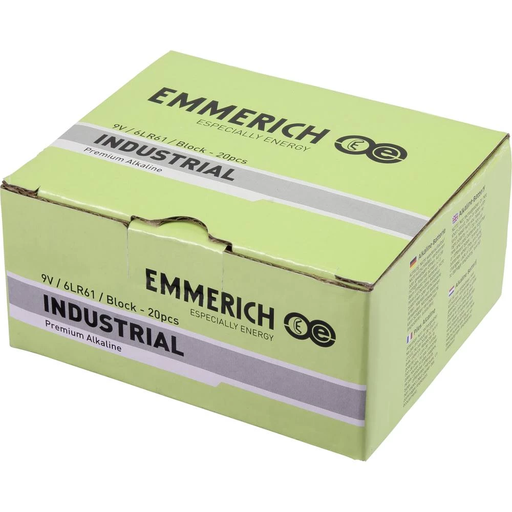 9 V block baterija Alkalno-manganov Emmerich Industrial 6LR61 500 mAh 9 V 20 ST slika