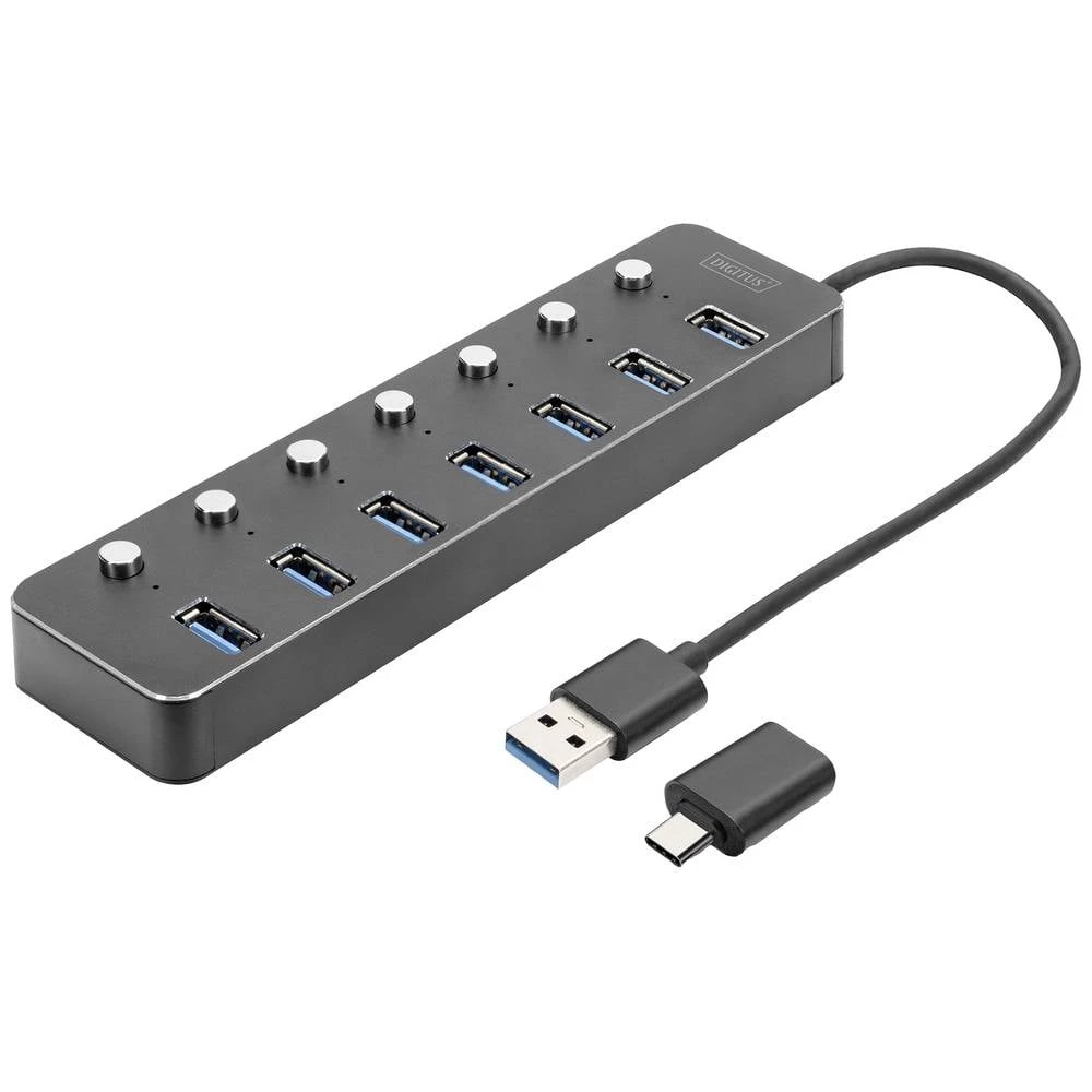 Digitus DA-70248 7 ulaza USB 3.0-hub rotiranje, pojedinačno prebacivanje, led zaslon tamnosiva slika