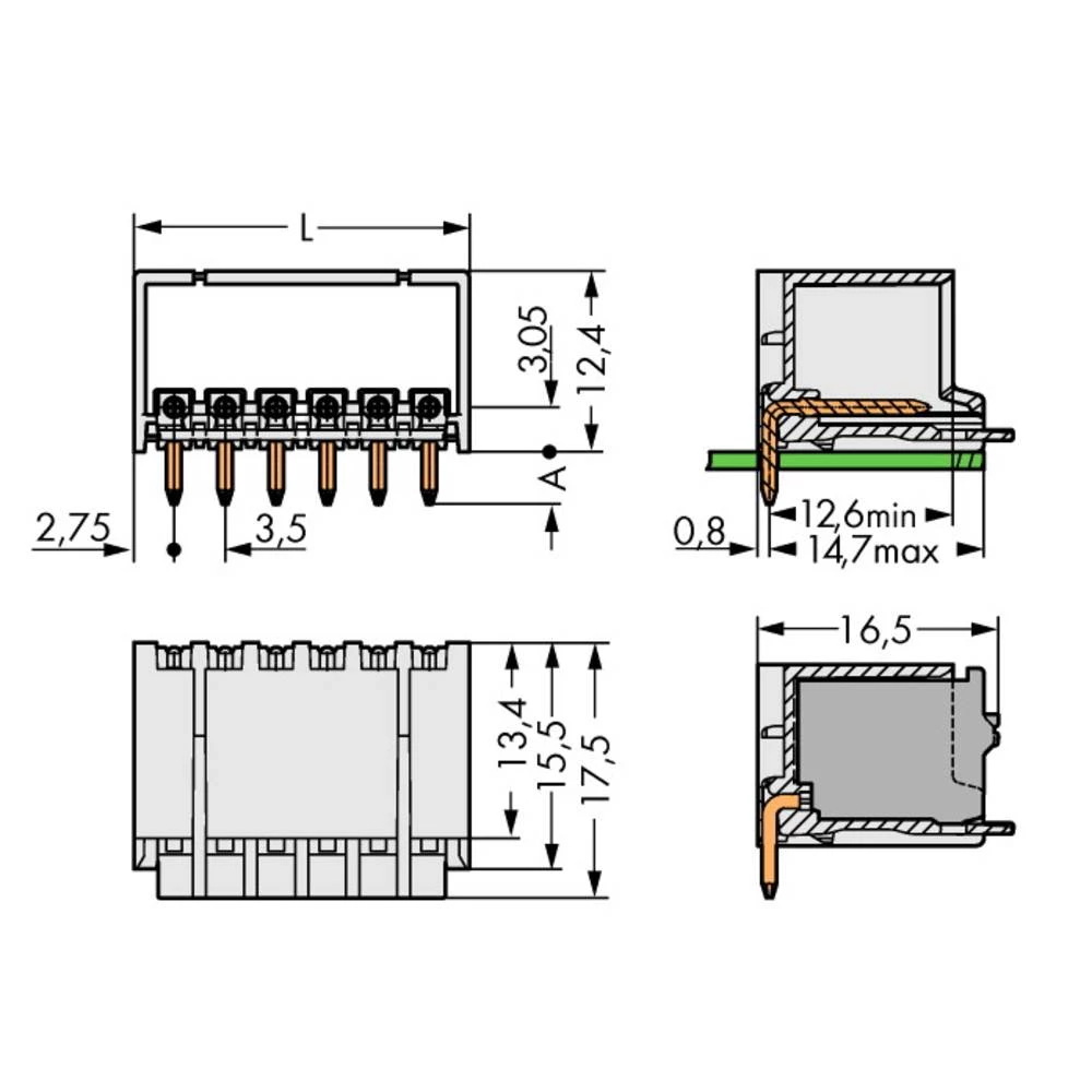WAGO kućište utiča za tiskanu pločicu 2091 Ukupan broj polova 4 Raster: 3.50 mm 2091-1424/200-000 200 St. slika