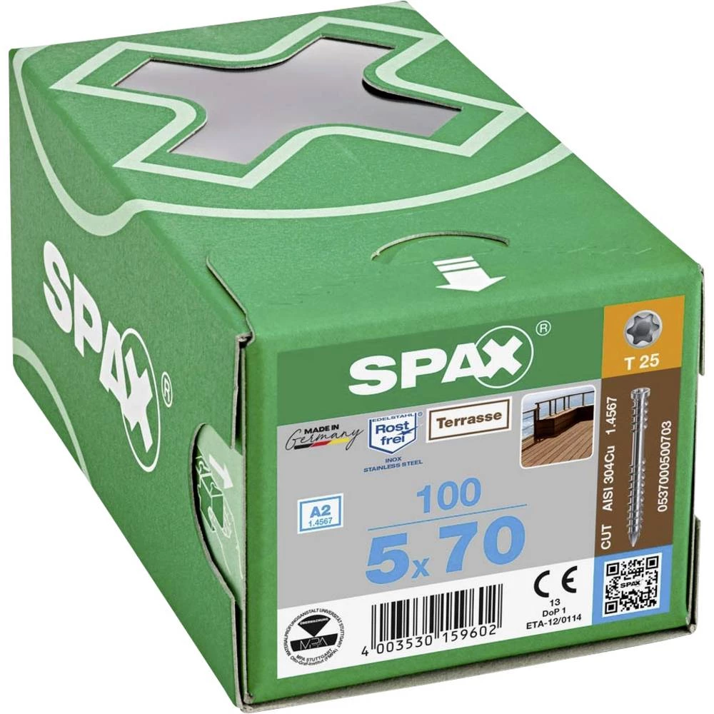 SPAX 0537000500703 R 88192 Zylinderkopf T-STAR vijak za drvo 5 mm 70 mm T-STAR plus nehrđajući čelik A2 100 kom. slika