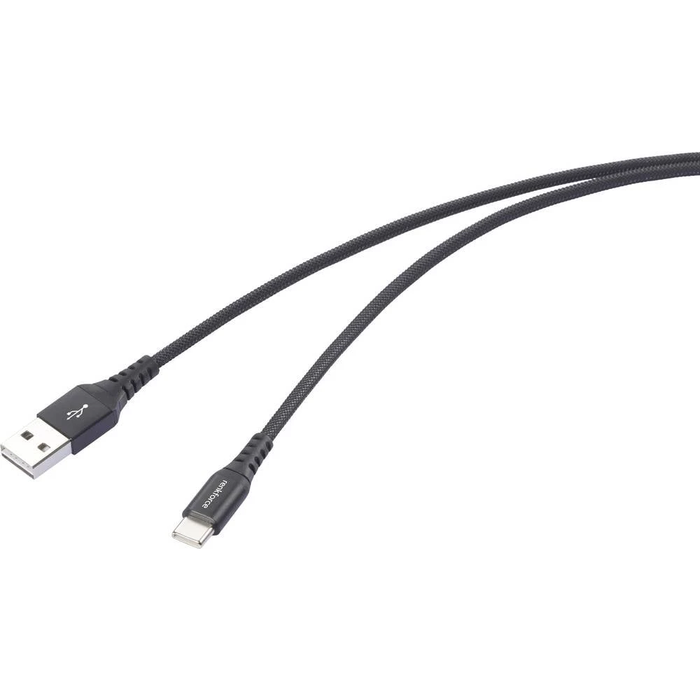 Renkforce USB kabel USB 2.0 USB-A utikač, USB-C® utikač 1.00 m crna visokofleksibilan, izuzetno robusni opleteni štit, u slika