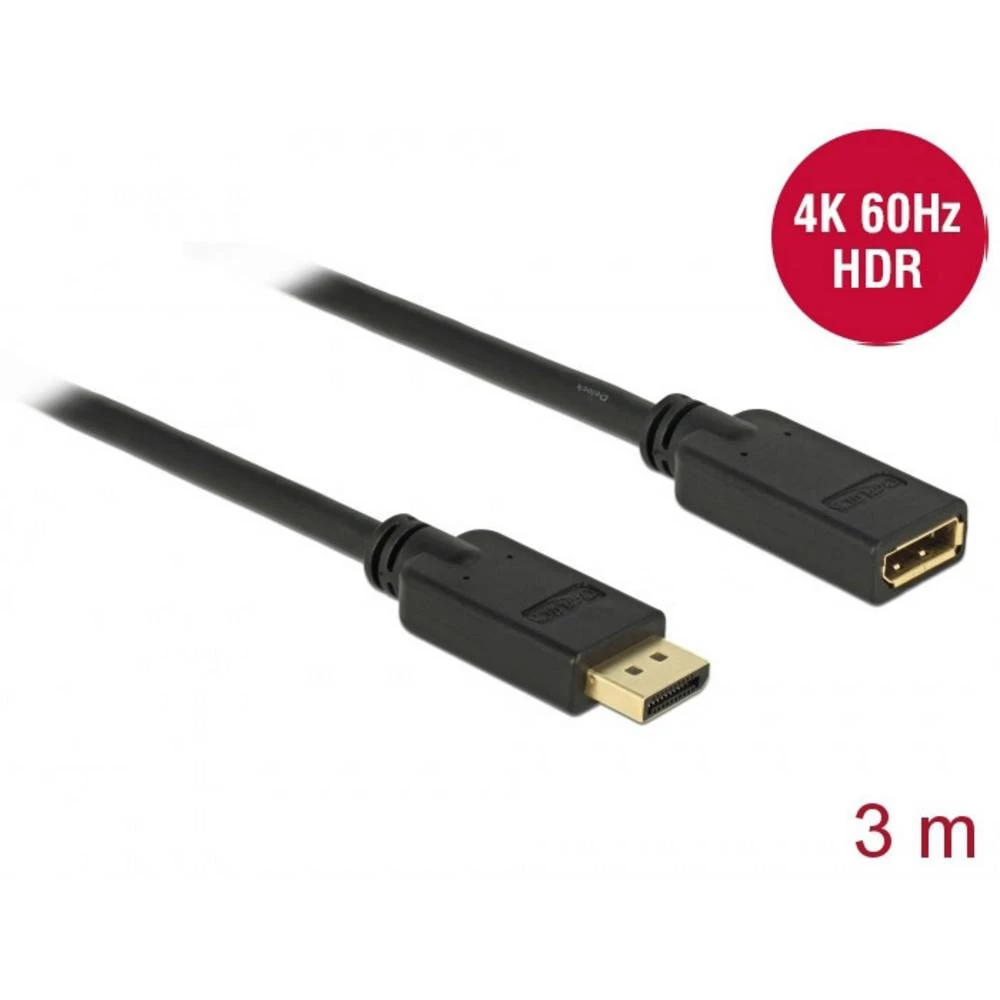 Delock DisplayPort produžetak 3.00 m 83811 pozlaćeni kontakti crna [1x muški konektor displayport - 1x ženski konektor d slika