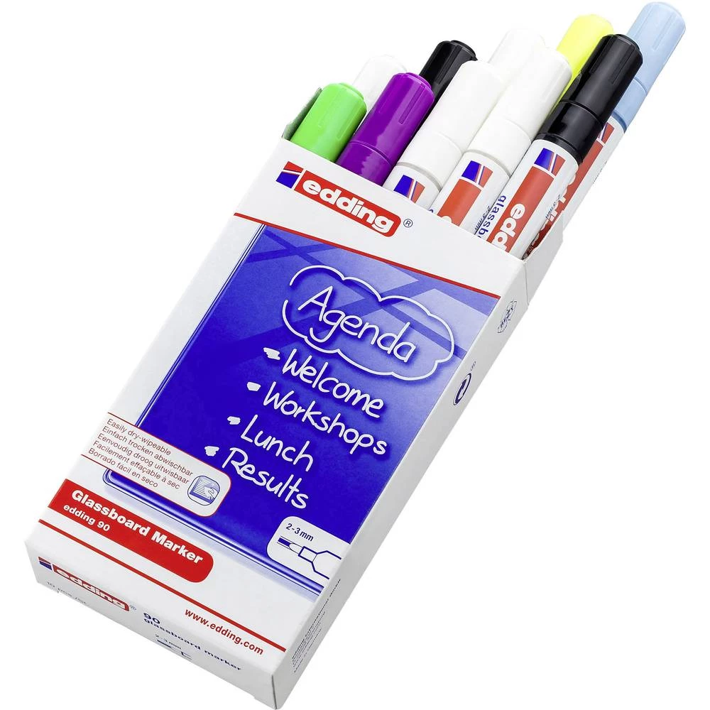 Edding Marker za staklene ploče edding 90 4-90999 Bijela, Crna, Žuta, Ljubičasta, Svijetlozelena, Svijetloplava 2 mm, 3 mm 10 ko slika