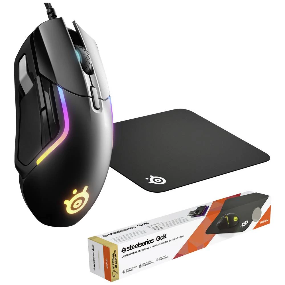 Steelseries Rival 5, Qck Medium Bundle igraći miš žičani optički crna 9 Tipke 18000 dpi ergonomski, osvjetljen slika