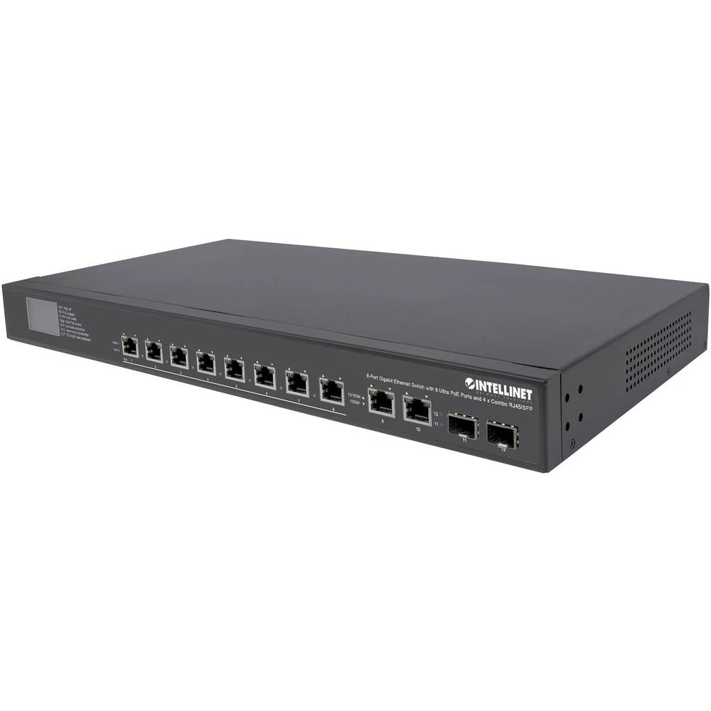 Intellinet 8-Port Gigabit Ethernet Ultra PoE-Switch mit 4 Uplink-Ports und LCD-Anzeige 380W 19" mrežni prekidač RJ45 1 Mbit/s slika