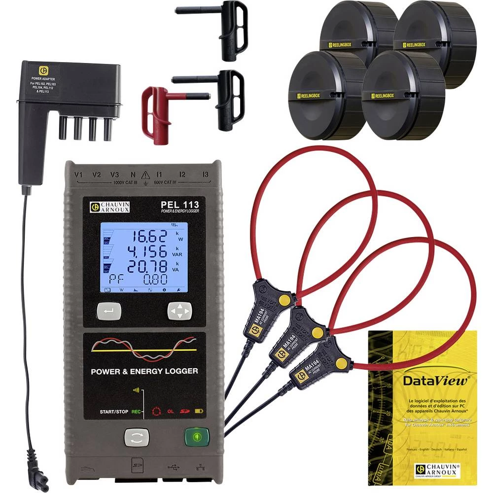 Chauvin Arnoux PEL 113 uređaj za analizu mreže 3-fazno uklj. strujna kliješta, s funkcijom zapisivača, mjerenja energije slika