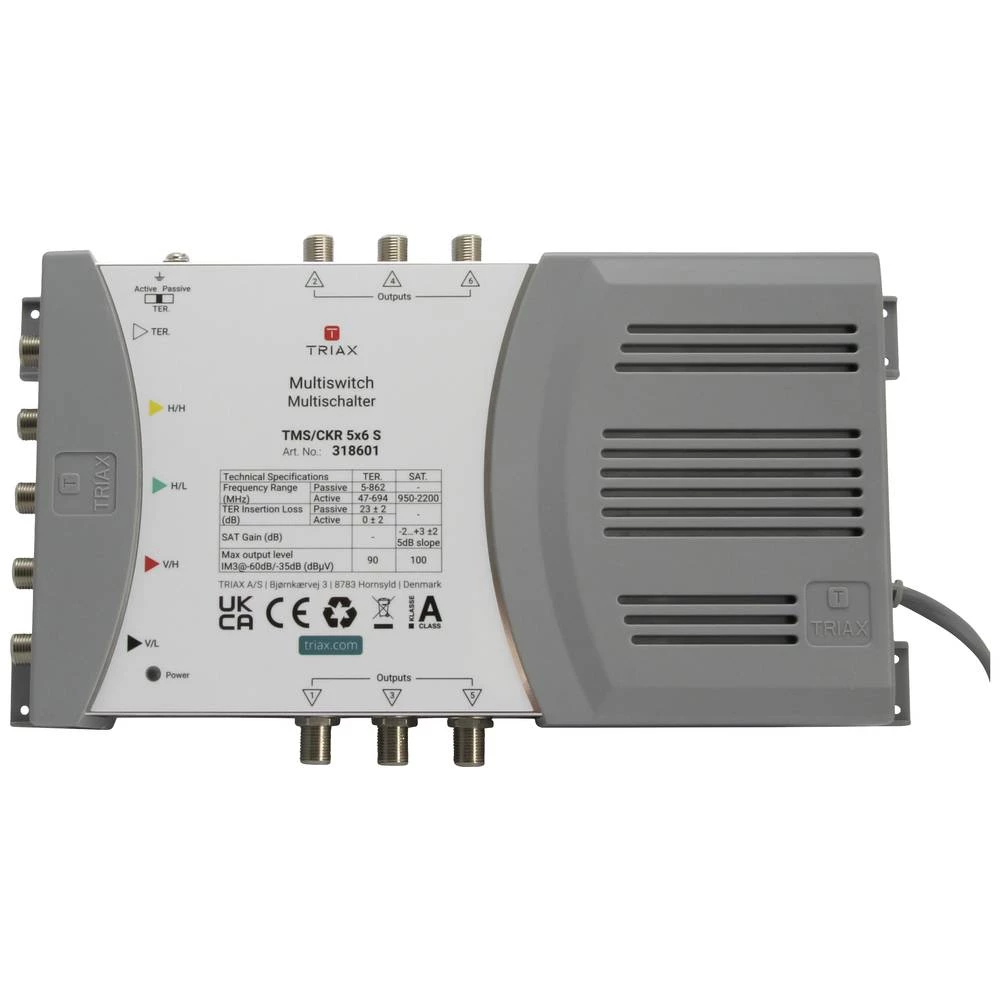 Triax TMS/CKR 5x6 S satelitski multiprekidač Ulazi (višestruki prekidač): 5 (4 sat/1 zemaljske) Broj sudionika: 6 slika