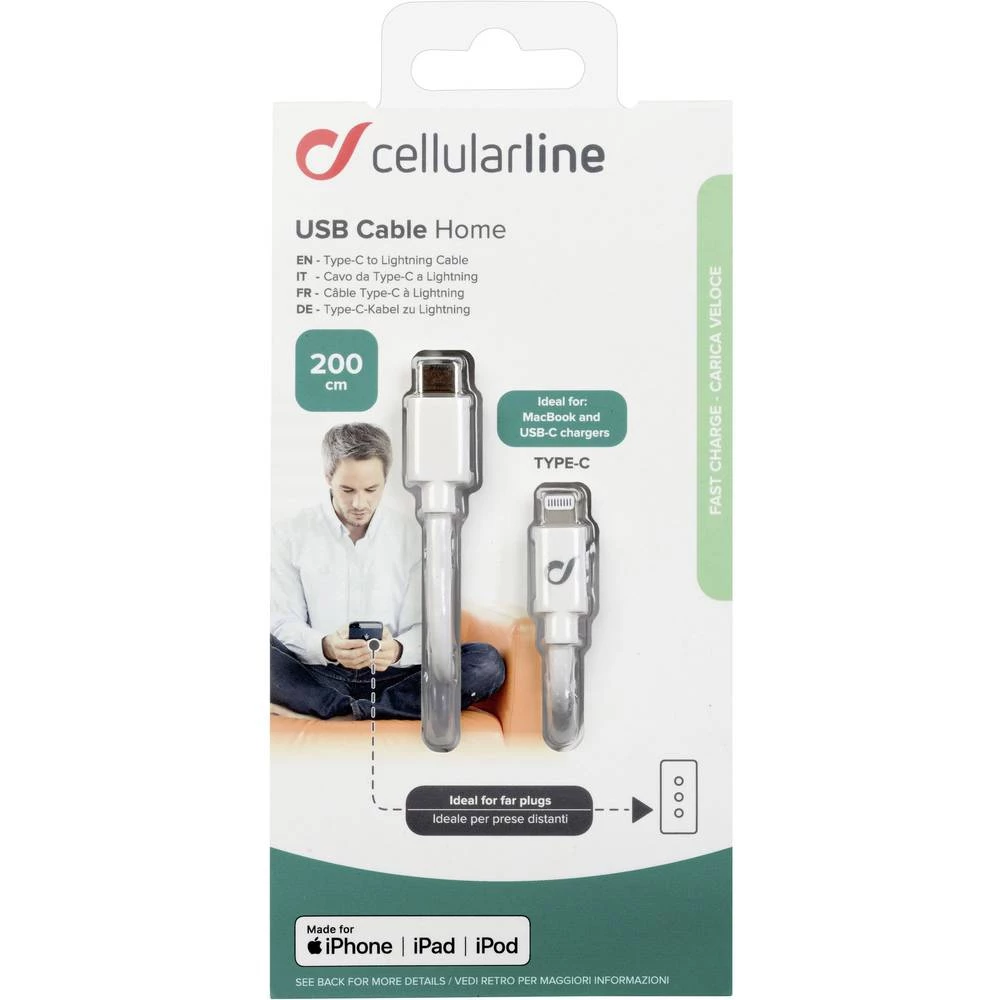 Cellularline USB 2.0 Priključni kabel [1x Muški konektor USB-C&trade; - 1x Muški konektor Apple Dock Lightning] 2.0 m Bijela uti slika