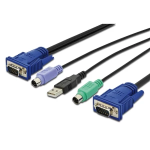 Digitus KVM priključni kabel [1x muški konektor vga - 2x muški konektor PS/2, muški konektor USB 2.0 tipa a, muški konektor vga] 1.80 m crna slika