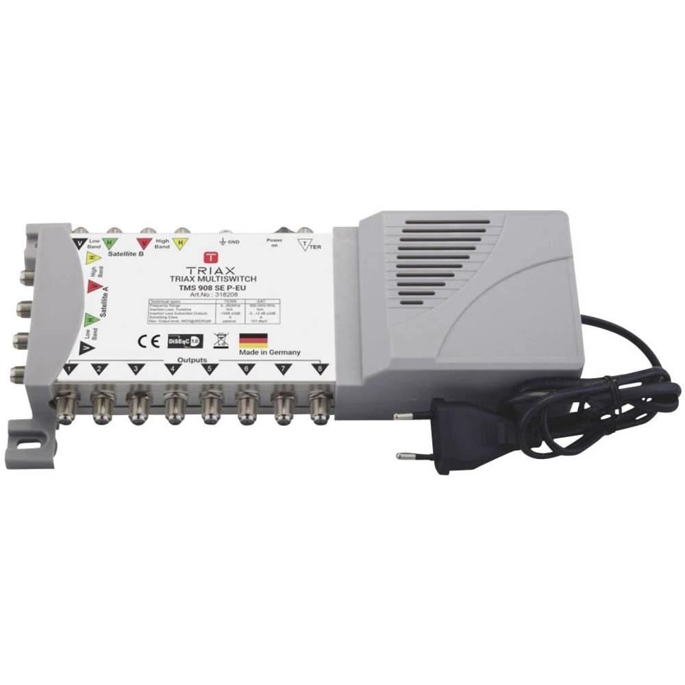 Satelitski multiprekidač Triax TMS 908 SE P-EU Ulazi: 9 (8 Sat/1 zemaljske) Broj sudionika: 8 slika