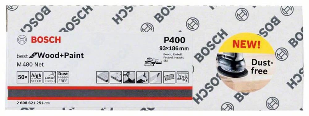 Bosch Accessories M480 2608621251 Orbitalni brusni papir Granulacija 400 (D x Š) 186 mm x 93 mm 50 ST slika