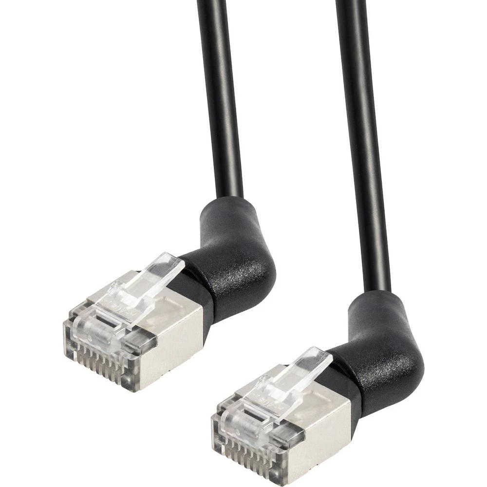 Maxtrack TI53-5L RJ45 mrežni kabel, Patch kabel 10 Gbit/s, CAT 6a U/FTP 5 m crna konektori s rotacijom od 360° 1 kom. slika