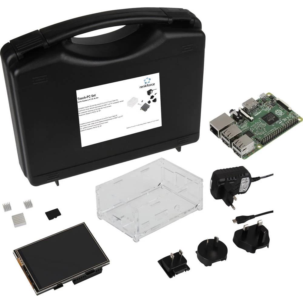 <br>  Renkforce<br>  Touch-PC Set<br>  Raspberry Pi® 2 B<br>  1 GB<br>  4 x<br>  0.9 GHz<br>  uklj. zaslon osjetljiv na dodir, uklj. kućište, uklj. napajanje, uklj. noobs os, uklj. hladnjak<b slika