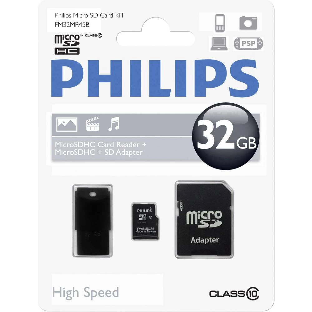 microSDHC kartica 32 GB Philips Class 10 Uklj. SD-adapter, Uklj. USB čitač kartica slika