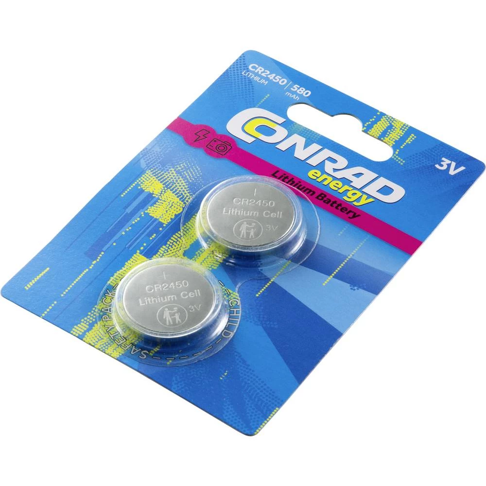 Conrad energy gumbasta baterija cr 2450 litijev 580 mAh 3 V 2 St. slika