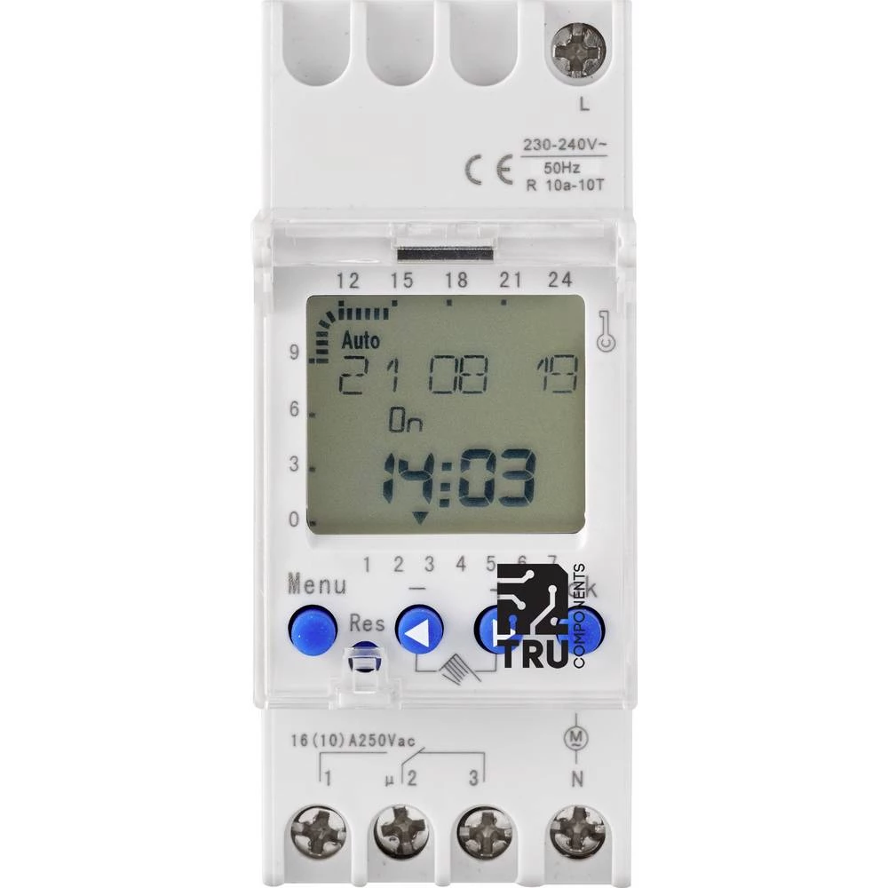 TRU COMPONENTS tajmer za prednju montažu Radni napon (broj): 230 V/AC TRU-DTS-AHC811 1 prebacivanje 16 A 250 V/AC tjedni slika