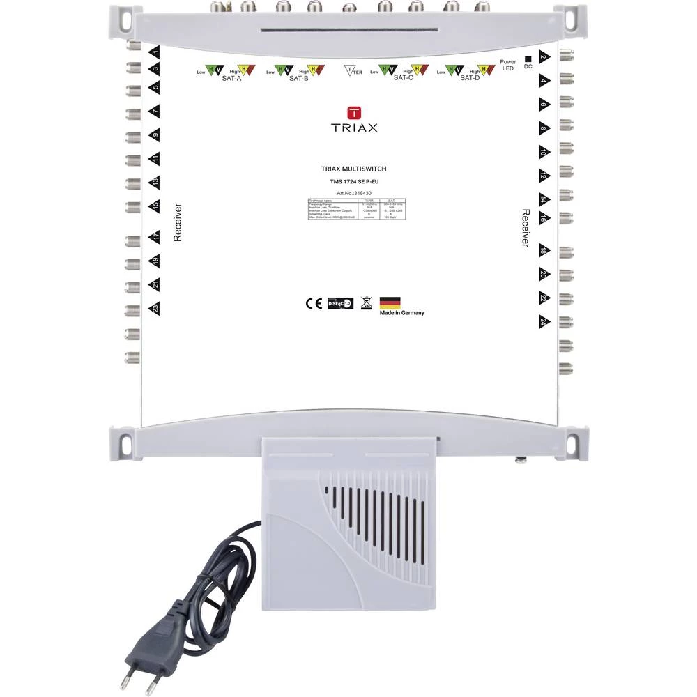 Satelitski multiprekidač Triax TMS 1724 SE P-EU Ulazi: 17 (16 Sat/1 zemaljske) Broj sudionika: 24 slika