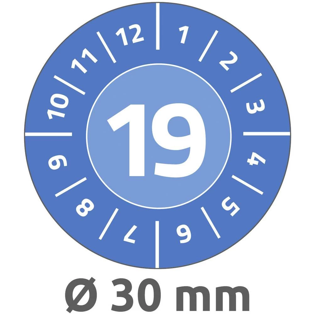 Inspekcijska naljepnica 19 2019 Plava boja Samoljepljiva folija (Ø x D) 30 mm x 30 mm 30 mm 80 ST slika