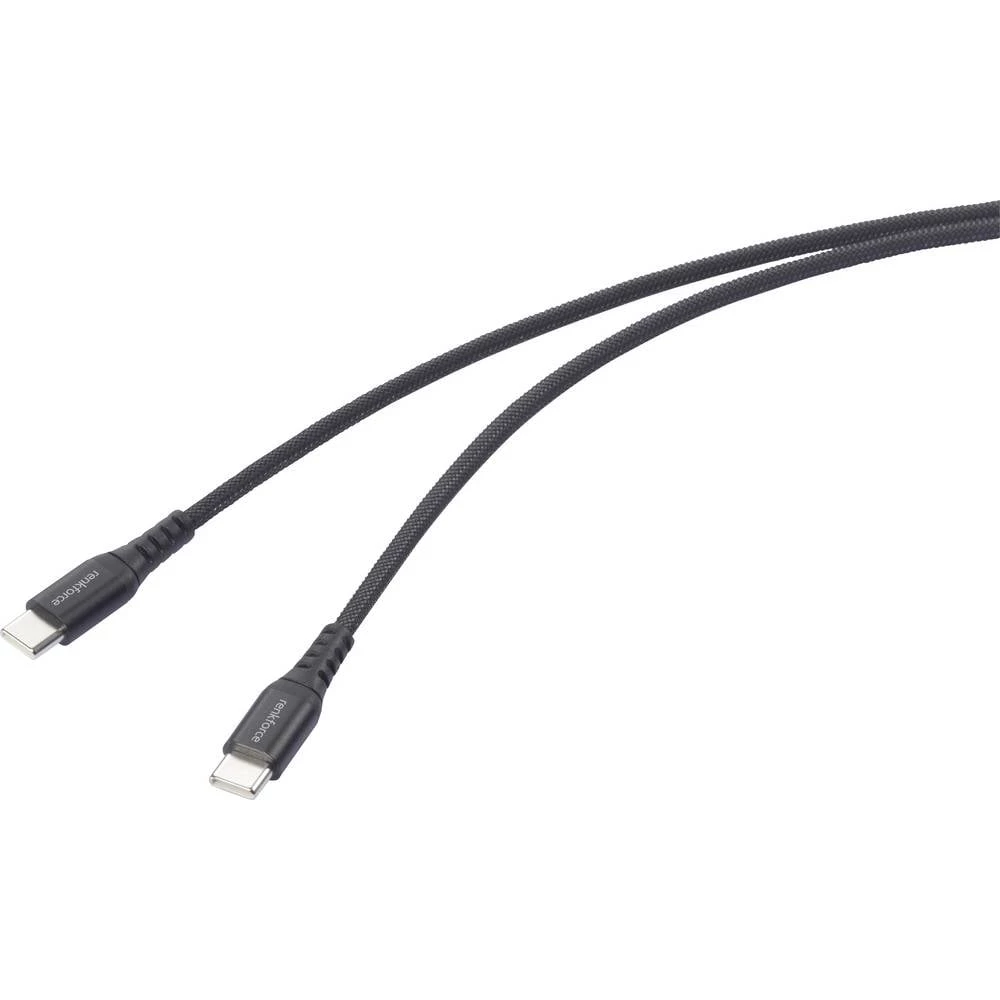 Renkforce USB kabel USB 2.0 USB-C® utikač, USB-C® utikač 1.00 m crna visokofleksibilan, izuzetno robusni opleteni štit R slika