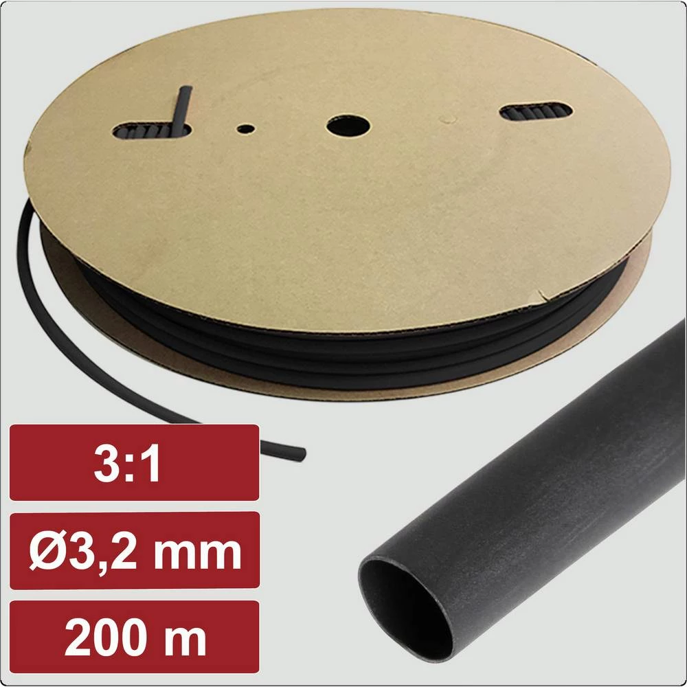 Electronic Garage EG25CA066 skupljajuća cijev s ljepilomi crna 3.2 mm 1.1 mm Stopa skupljanja:3:1 200 m slika