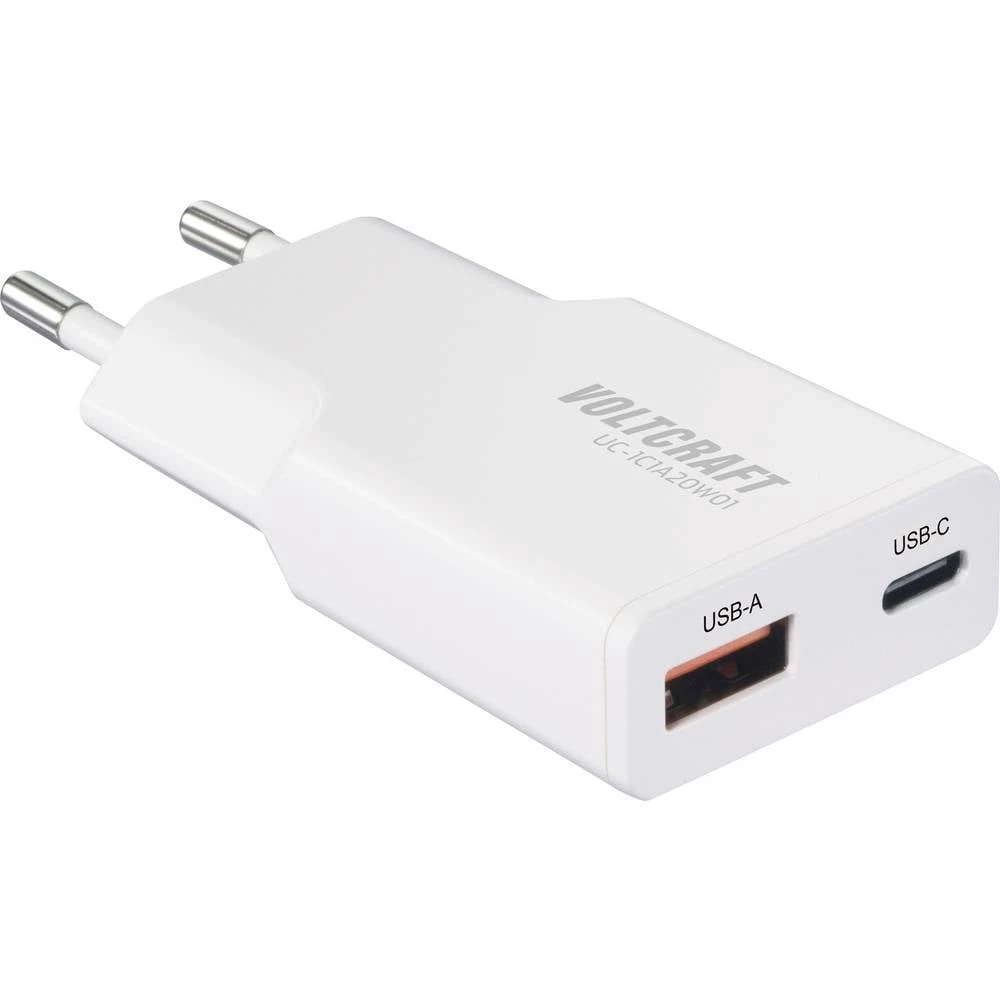 VOLTCRAFT UC-1C1A20W01 USB punjač 20 W 1x USB-A, 1x USB-C® Fast Charge, Power Delivery 3.0 bijela GaN slika