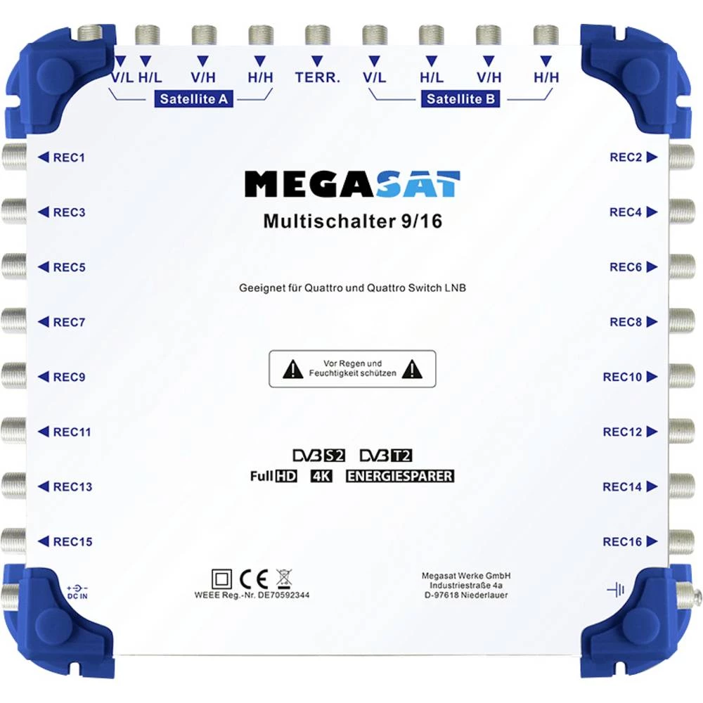 MegaSat 0600153 satelitski multiprekidač Ulazi (višestruki prekidač): 9 (8 sat/1 zemaljske) Broj sudionika: 16 slika