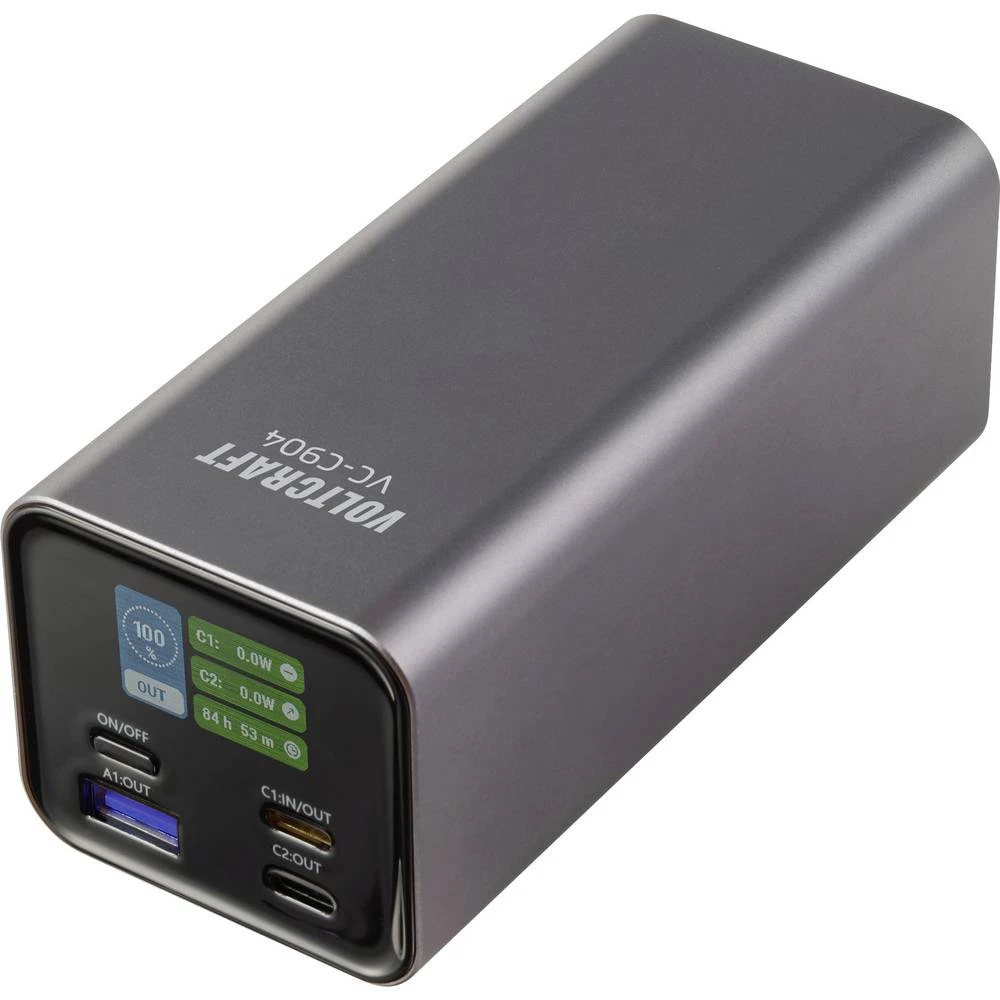 VOLTCRAFT VC-C904 powerbank (rezervna baterija) 20000 mAh Power Delivery 3.0 Li-Ion siva (mat) prikaz statusa slika