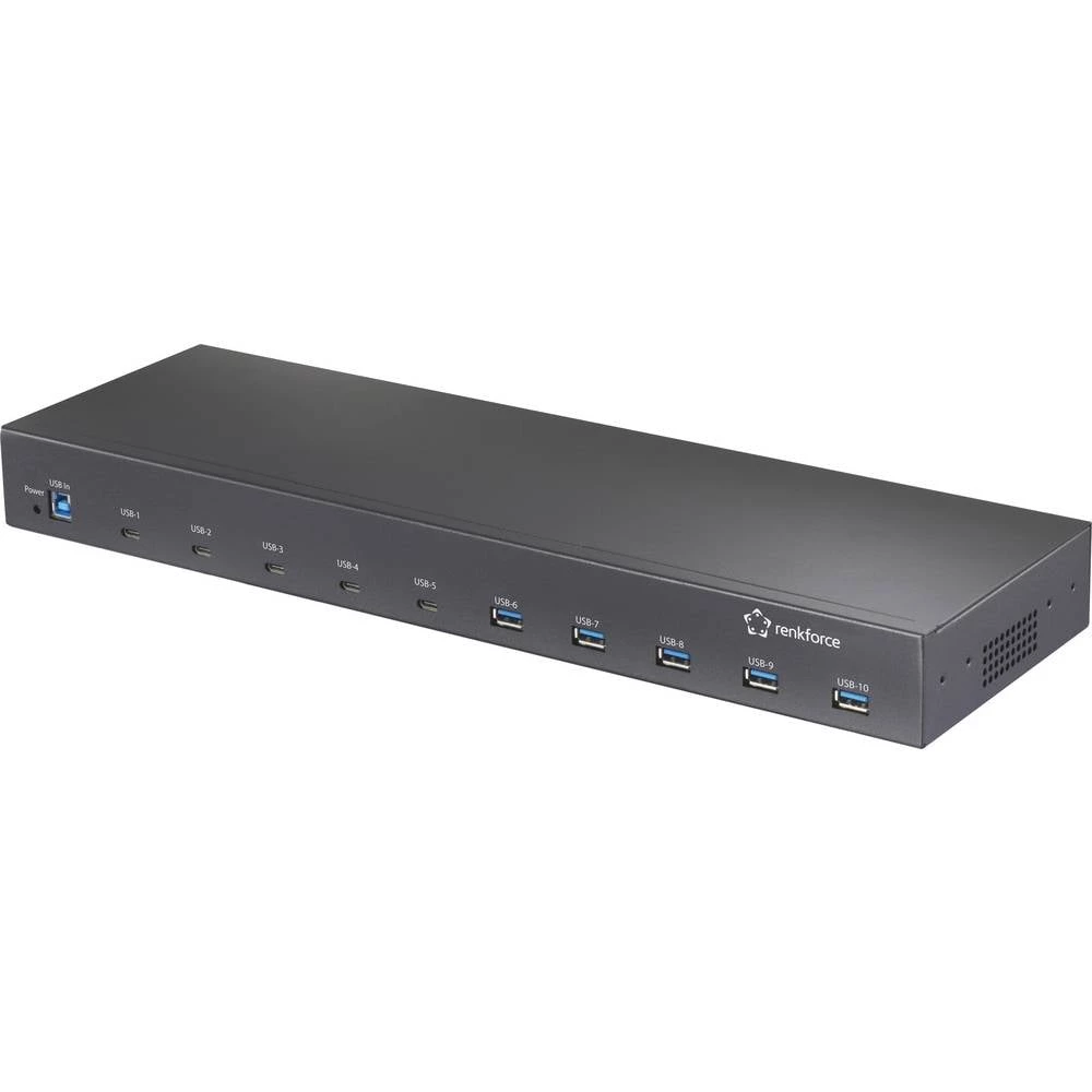 Renkforce RF-6627278 USB-Hub 10 ulaza USB a USB 3.2 gen.2 10 GBit/s industrijska primjena, moguća montaža na stalak, met slika