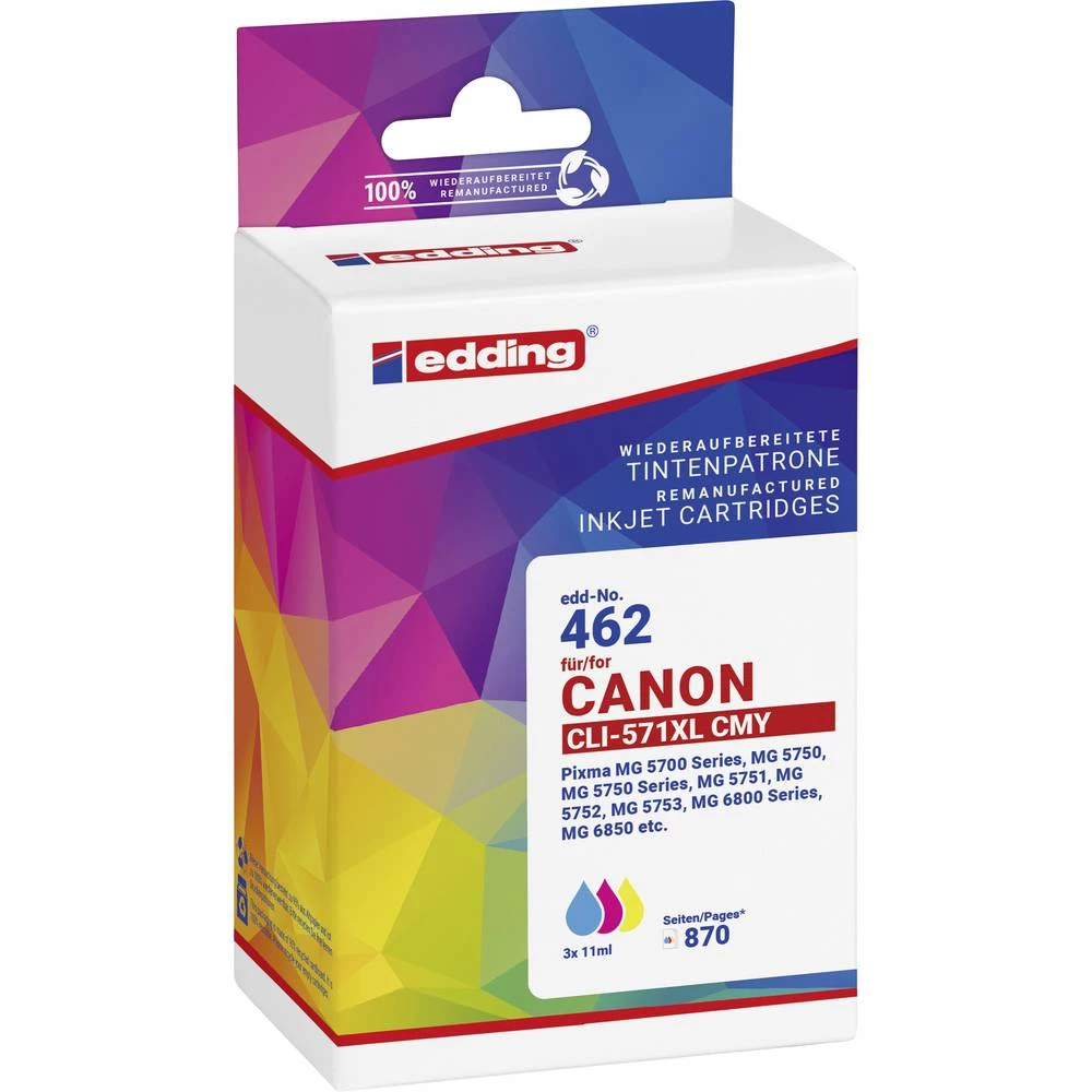 Edding tinta zamijenjen Canon CLI-571XL CMY kompatibilan kombinirano pakiranje cijan, purpurno crven, žut EDD-462 18-462 slika