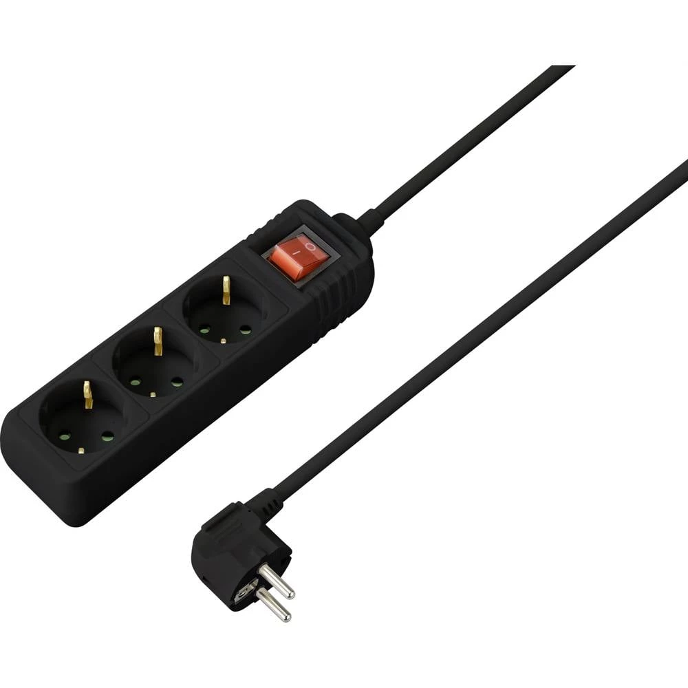 Sygonix SY-7042482 razdjelna letva s prekidačem 3-struki crna utičnica 1 kom. slika