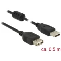 Delock USB kabel USB 2.0 USB-A utikač, USB-A utičnica 50.00 cm crna s feritnom jezgrom 84882 slika