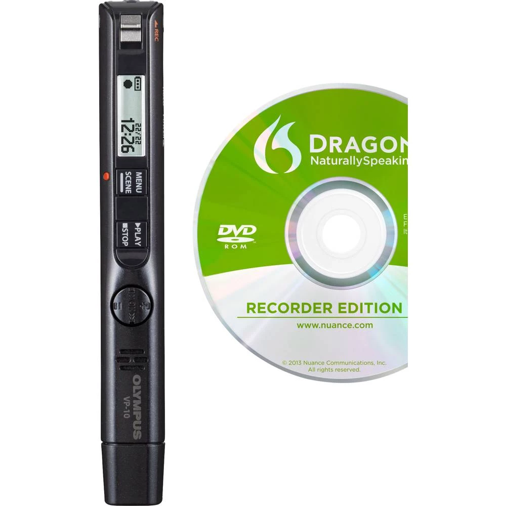 Digitalni diktafon Olympus VP-10 + Dragon Naturally Speaking 12 Vrijeme snimanja (maks.) 1620 h Crna Uklj. softver za prepoznava slika