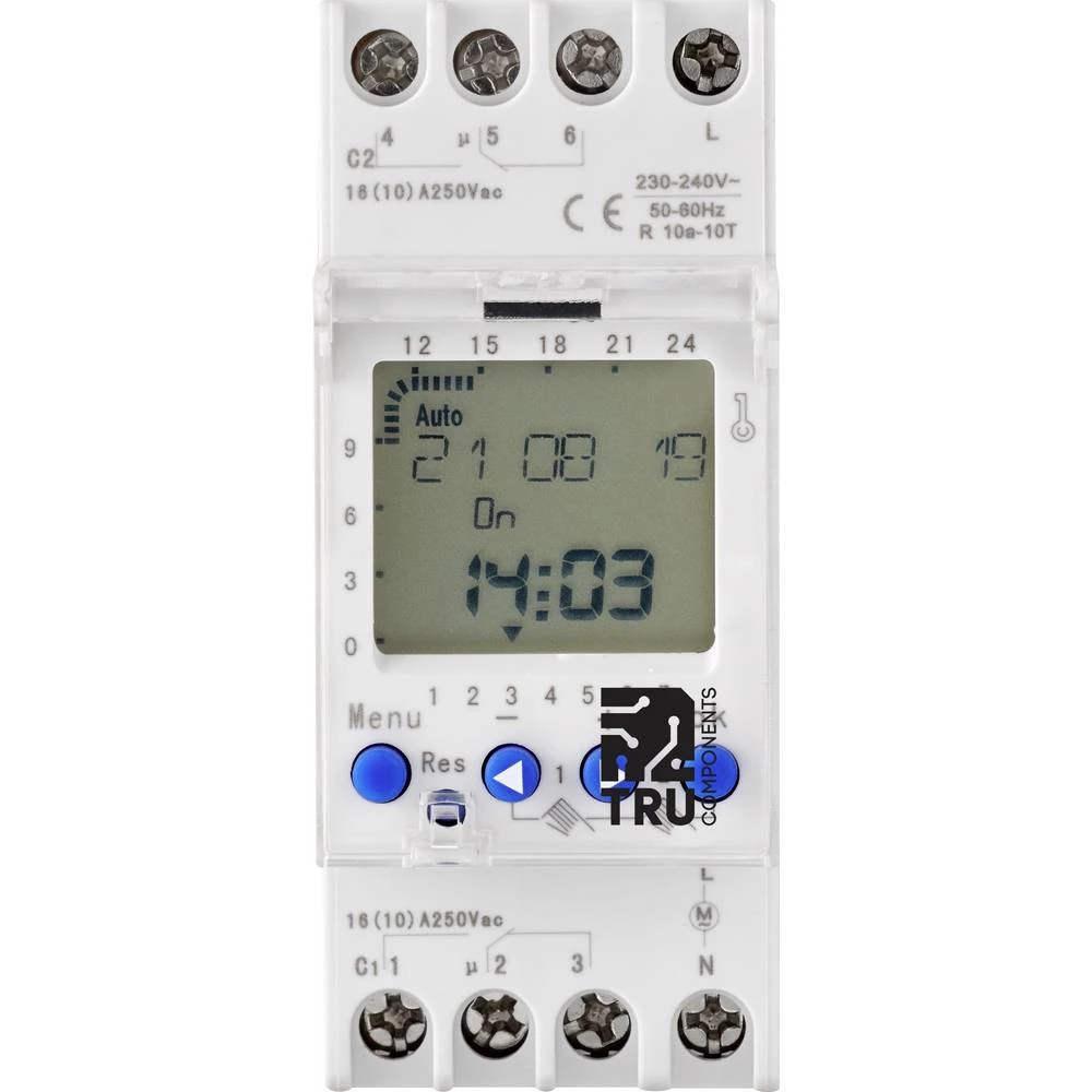 TRU COMPONENTS Radni napon (broj): 230 V/AC TRU-DTS-AHC812 2 prebacivanje 16 A 250 V/AC tjedni program slika