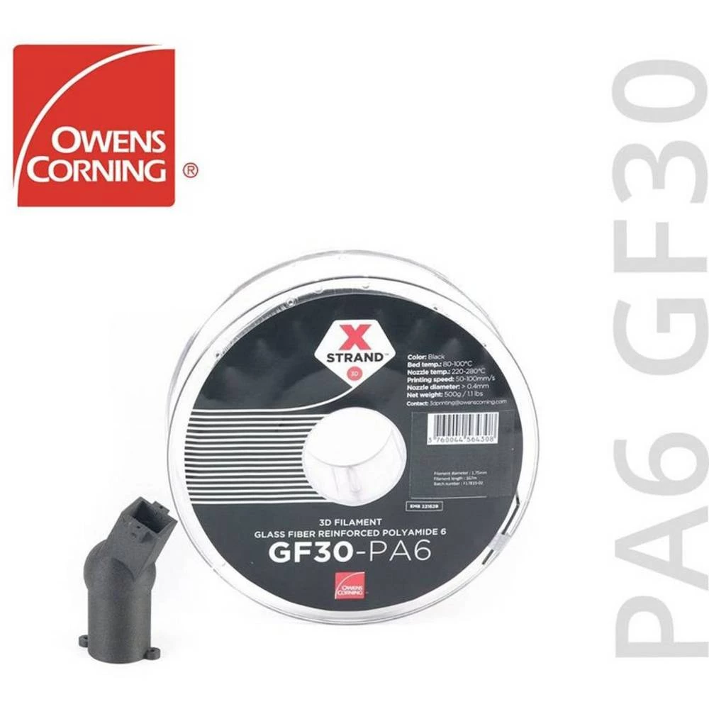 Owens Corning FIXD-PA17-BK0 Xstrand PA6 GF30 3D pisač filament pa (poliamid) uv otporan 2.85 mm 500 g crna 1 St. slika