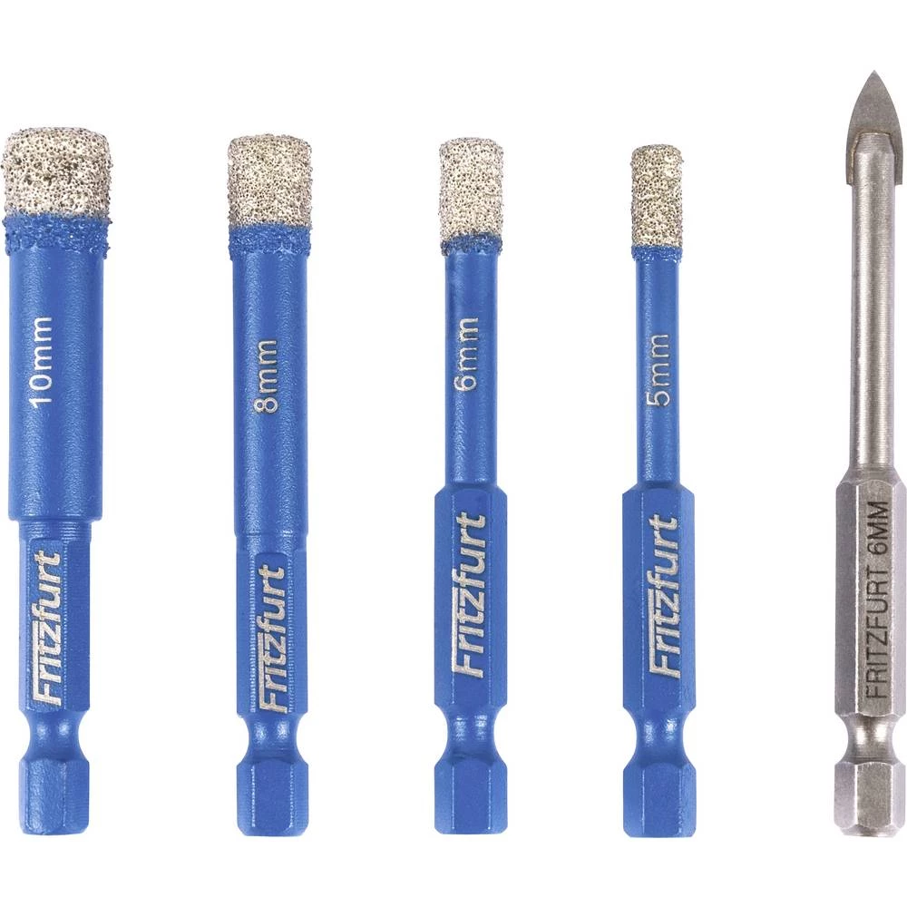 FRITZFURT 1191-3141 komplet dijamantnih svrdla 5-dijelni 5 mm, 6 mm, 8 mm, 10 mm Ukupna dužina 140 mm 1 Set slika
