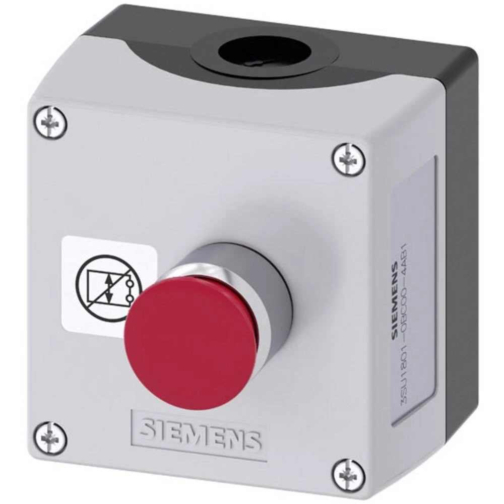Siemens 3SU1801-0BC00-4AB1 kućište za podnu montažu, prednji prsten od metala, sa štitom  1 tipka crvena, srebrna  otpiranje povlačenjem 1 St. slika