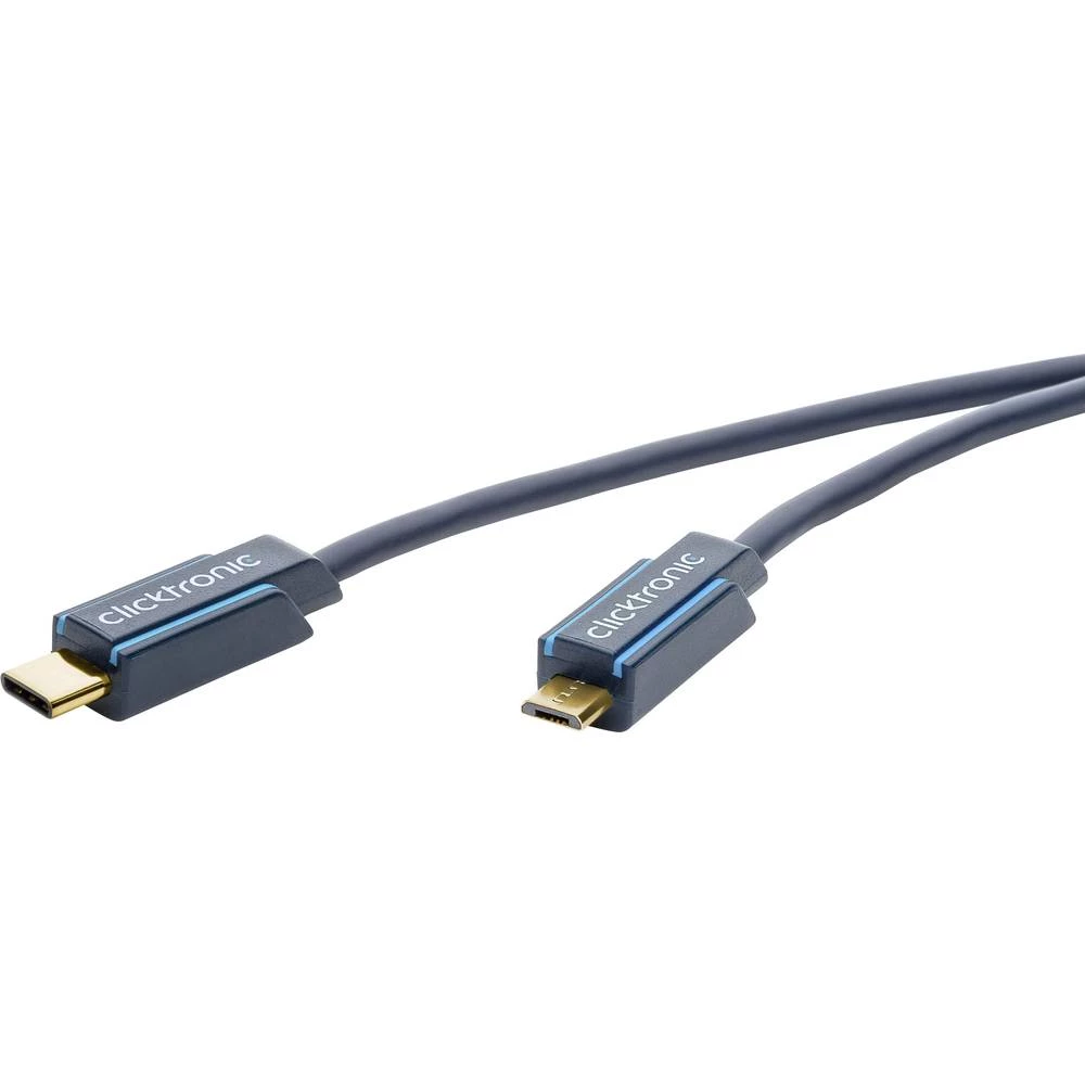 clicktronic USB 2.0 Priključni kabel [1x Muški konektor USB-C&trade; - 1x Muški konektor Micro USB ] 2 m Plava boja slika