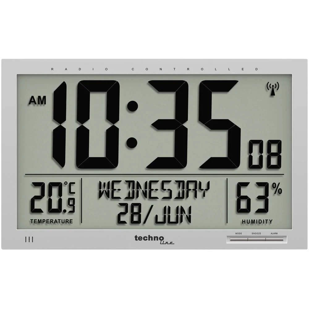 Techno Line WS 8013 radijski zidni sat 369 mm x 229 mm x 24 mm srebrna veliki zaslon slika