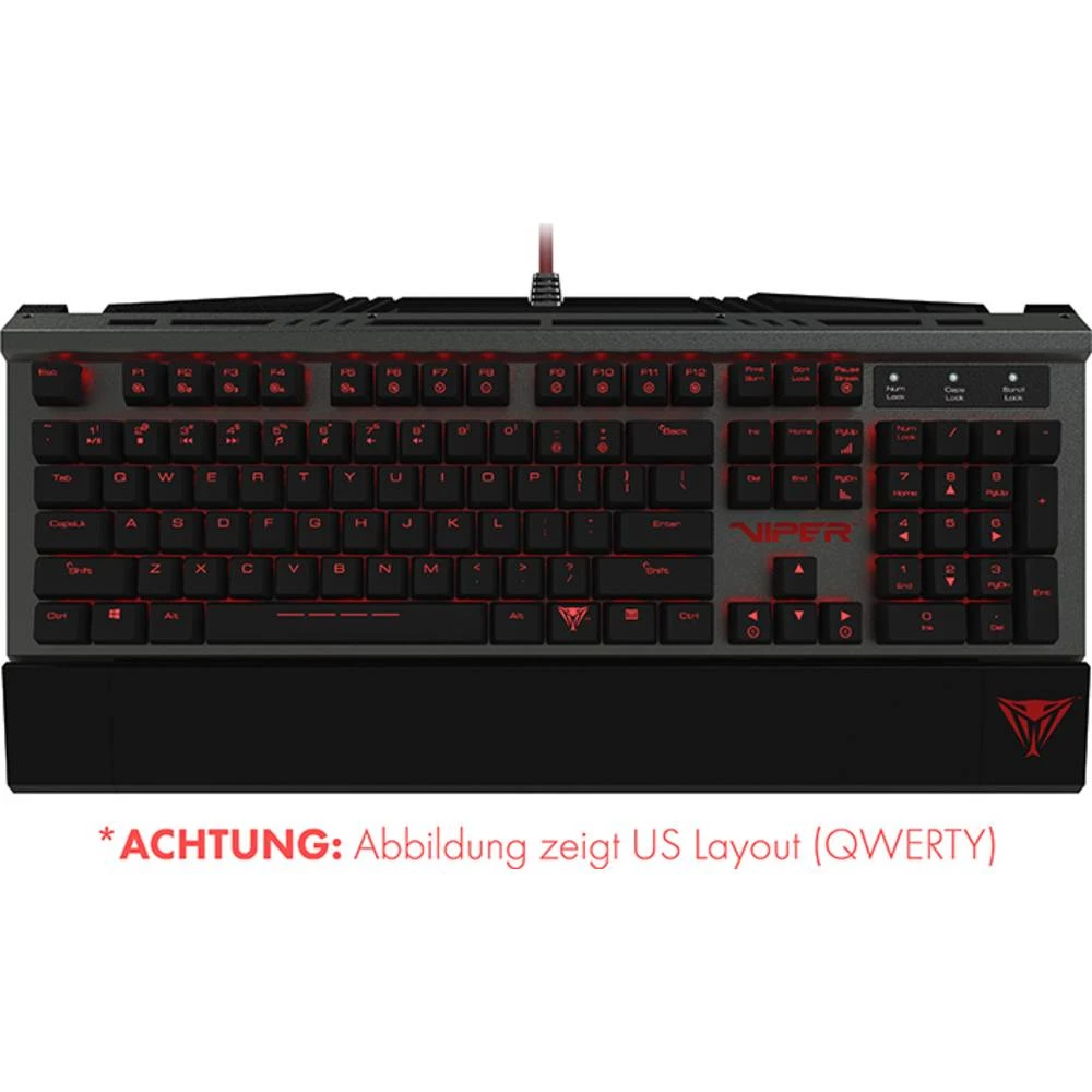 Viper PV730MBULGM-DE žičani igraća tipkovnica osvjetljen, oslonac za ruku, prekidač: smeđi njemačka, qwertz srebrna, crna, RGB slika