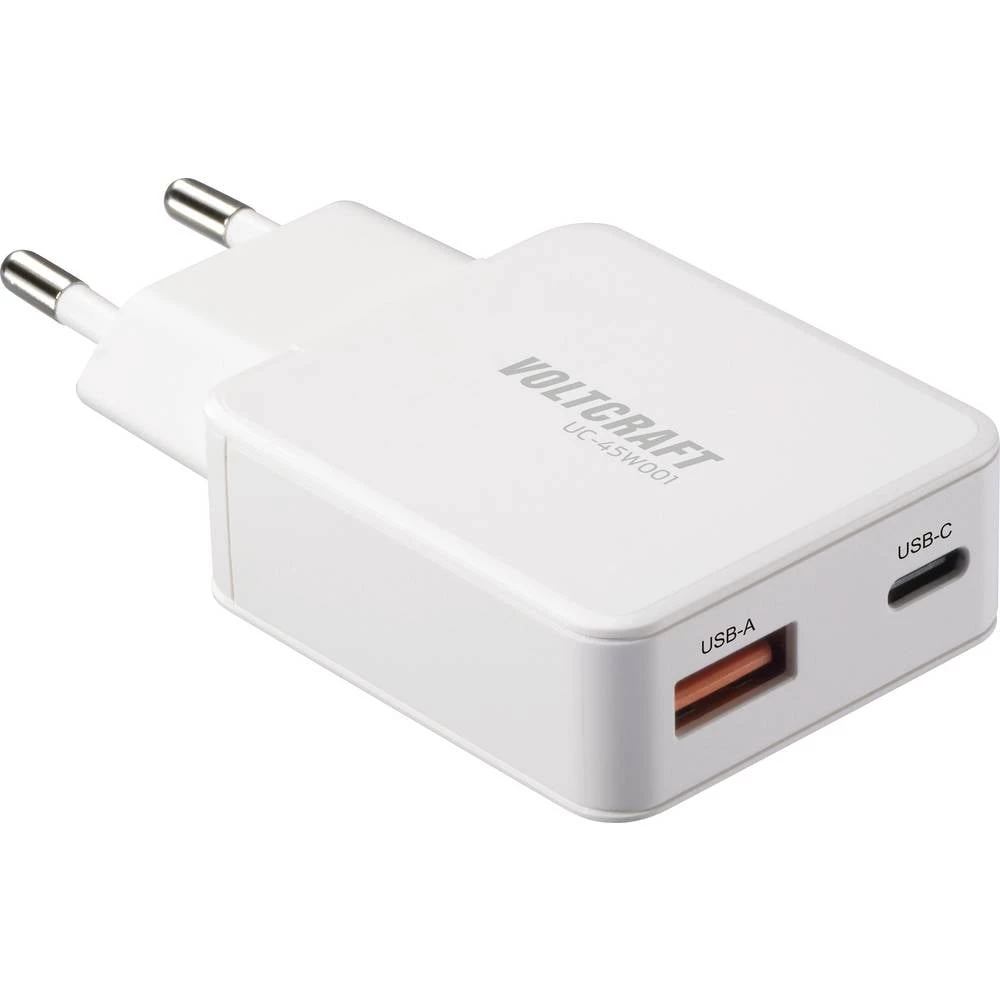 VOLTCRAFT UC-1C1A45W01 USB punjač 45 W 1x USB-A, 1x USB-C® Fast Charge, Power Delivery 3.0 bijela GaN slika