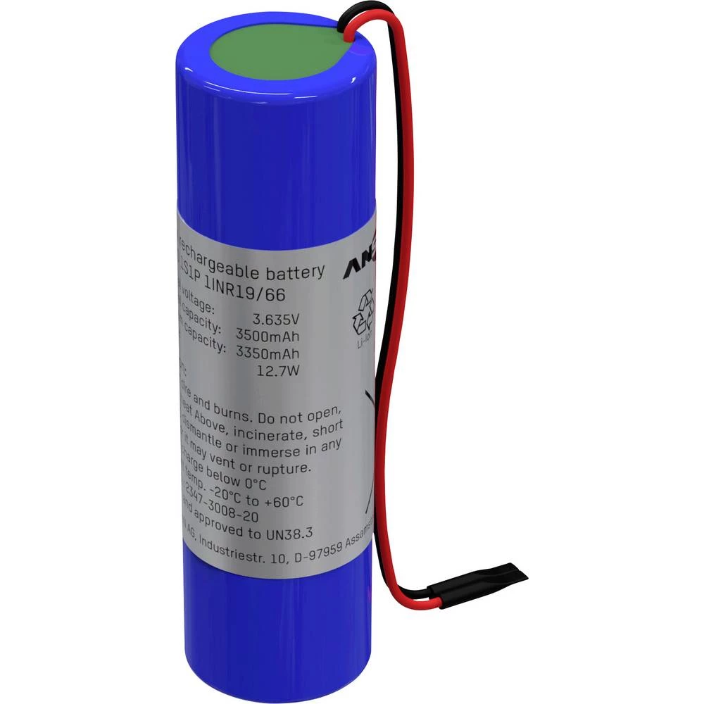 Ansmann 1S1P Akkupack 1x 18650 Kabel Li-Ion 3.63V 3500mAh aku-pack x Li-Ion 3.63 V 3500 mAh slika