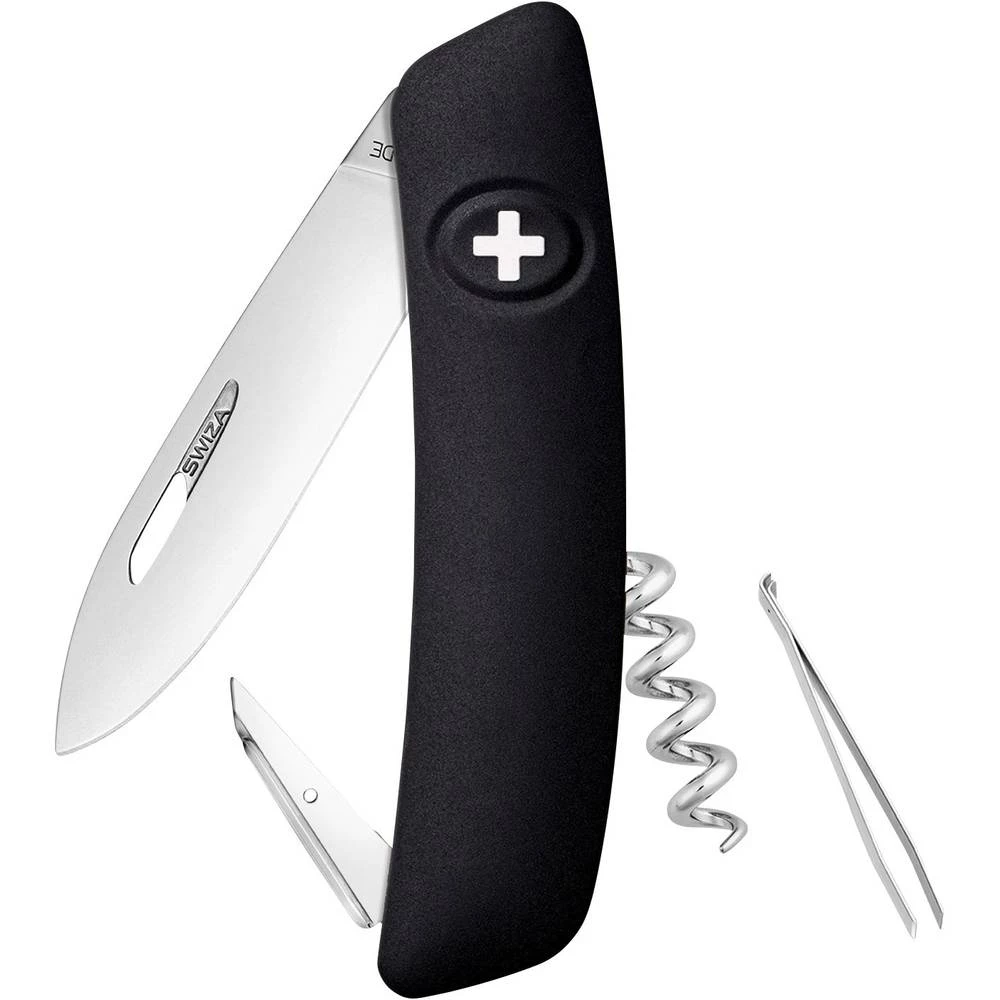 Švicarski džepni nož Sa Soft-Touch Broj funkcija 6 SWIZA D01 KNI.0010.1010 Crna slika