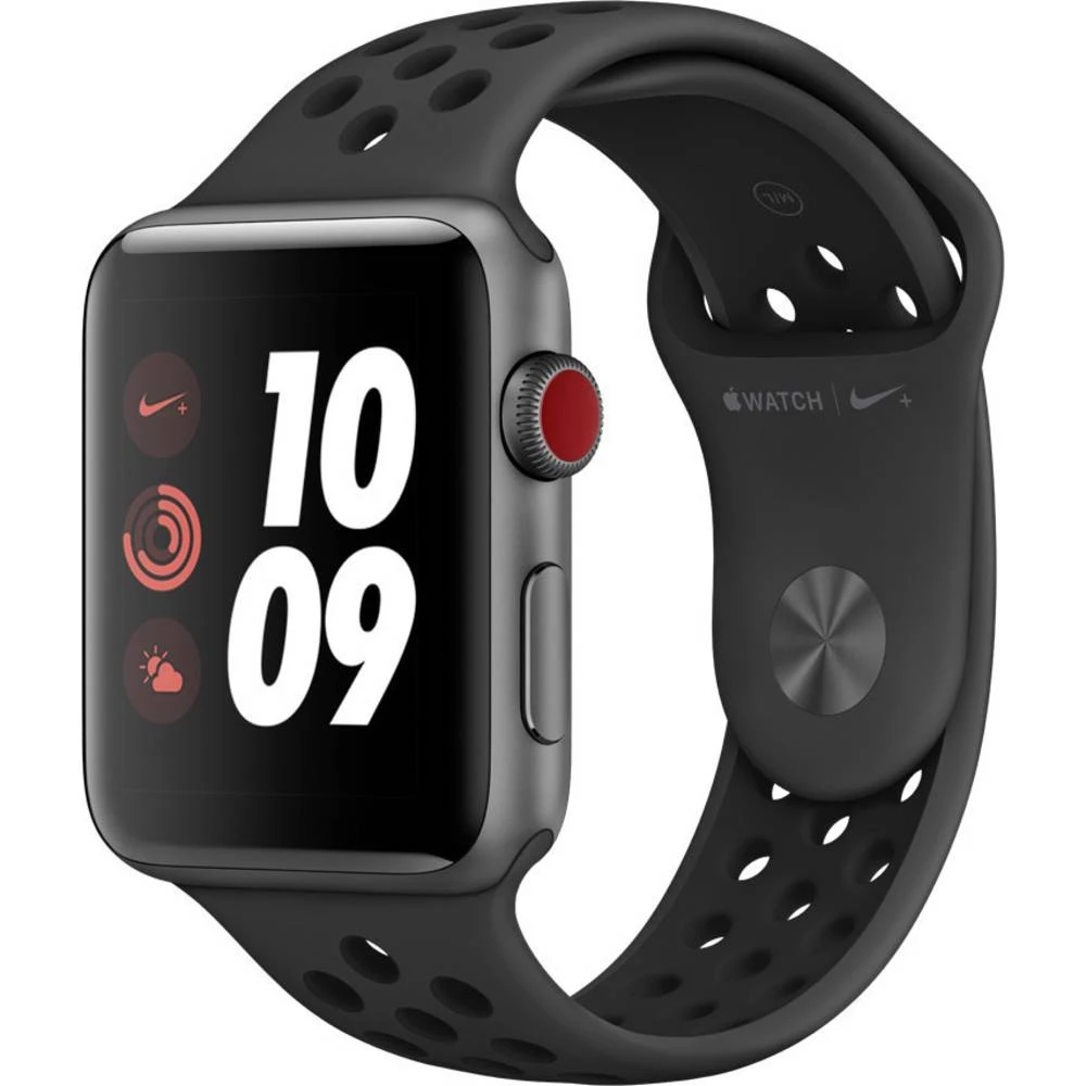 Apple Pametni sat serije 3 Nike+ ćelijski 42 mm Kućište od aluminija Svemirsko-siva Sportska narukvica Antracitna boja, Crna slika