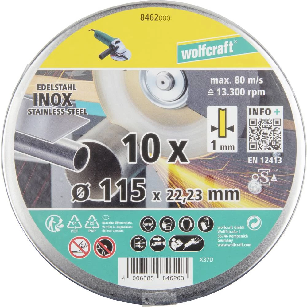 Wolfcraft 8462000 dijamantna rezna ploča 115 mm 10 kom. nehrđajući čelik (rostfrei), metal slika