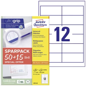 Avery-Zweckform 4781-65 univerzalne naljepnice 97 x 42.3 mm papir bijela 65 list trajno prianjanje  tintni pisač, lasers slika